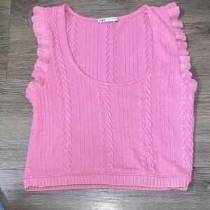 ZARA Vibrant Pink Ruffle Knit Top